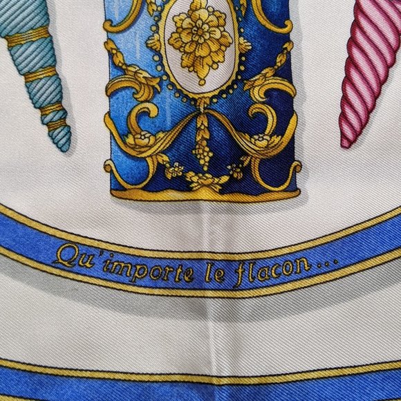 Auth HERMES "Qu’importe Le Flacon” Perfume Silk Scarf by Catherine Baschet - Picture 6 of 13